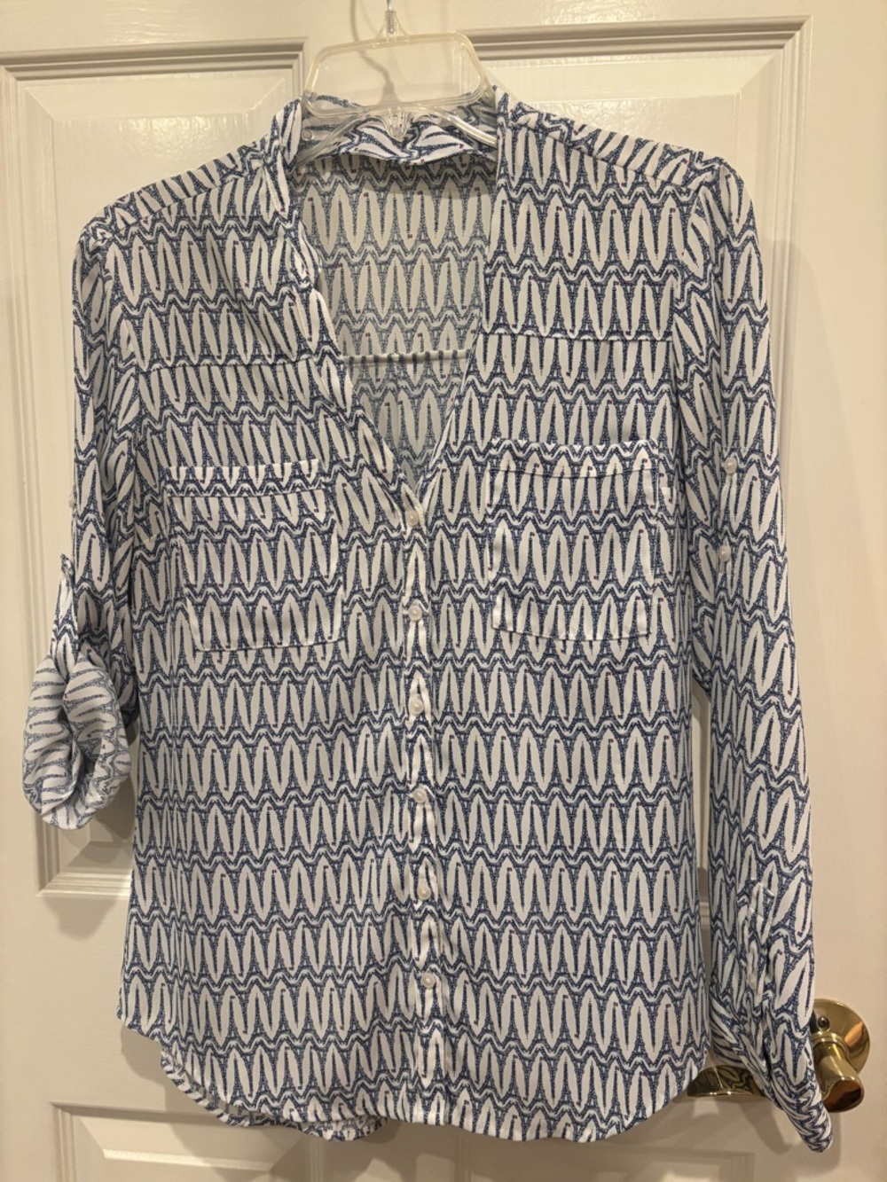 Express White Shirt with Blue Eiffel Tower Print